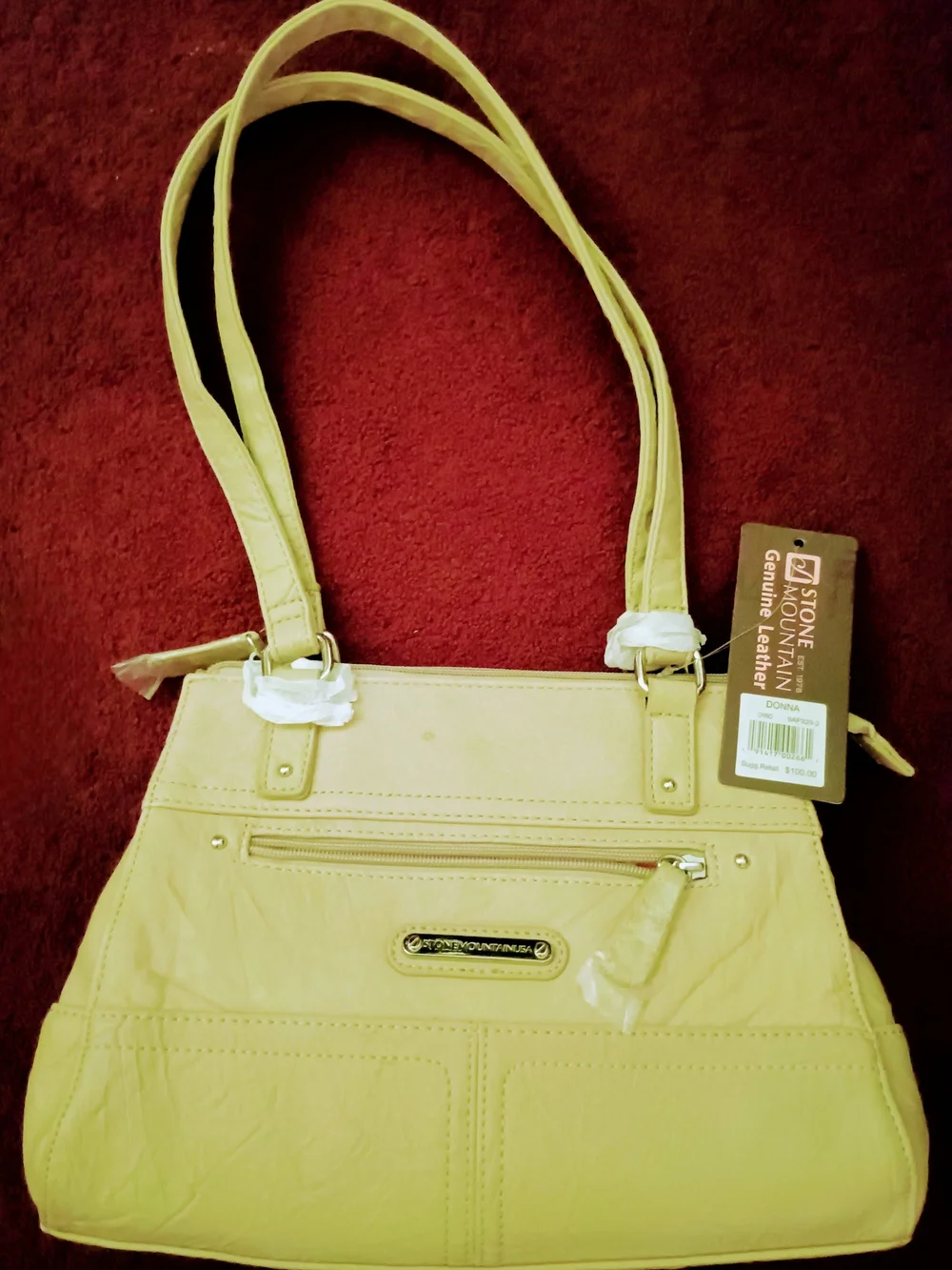 Stone Mountain Accessories Cream Leather Shoulder Tote with Double Straps
